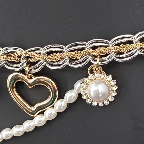 Lovers & Friends Jane Chain Belt Gold Silver Pearls Hearts Adjustable Bling New - Picture 8 of 13